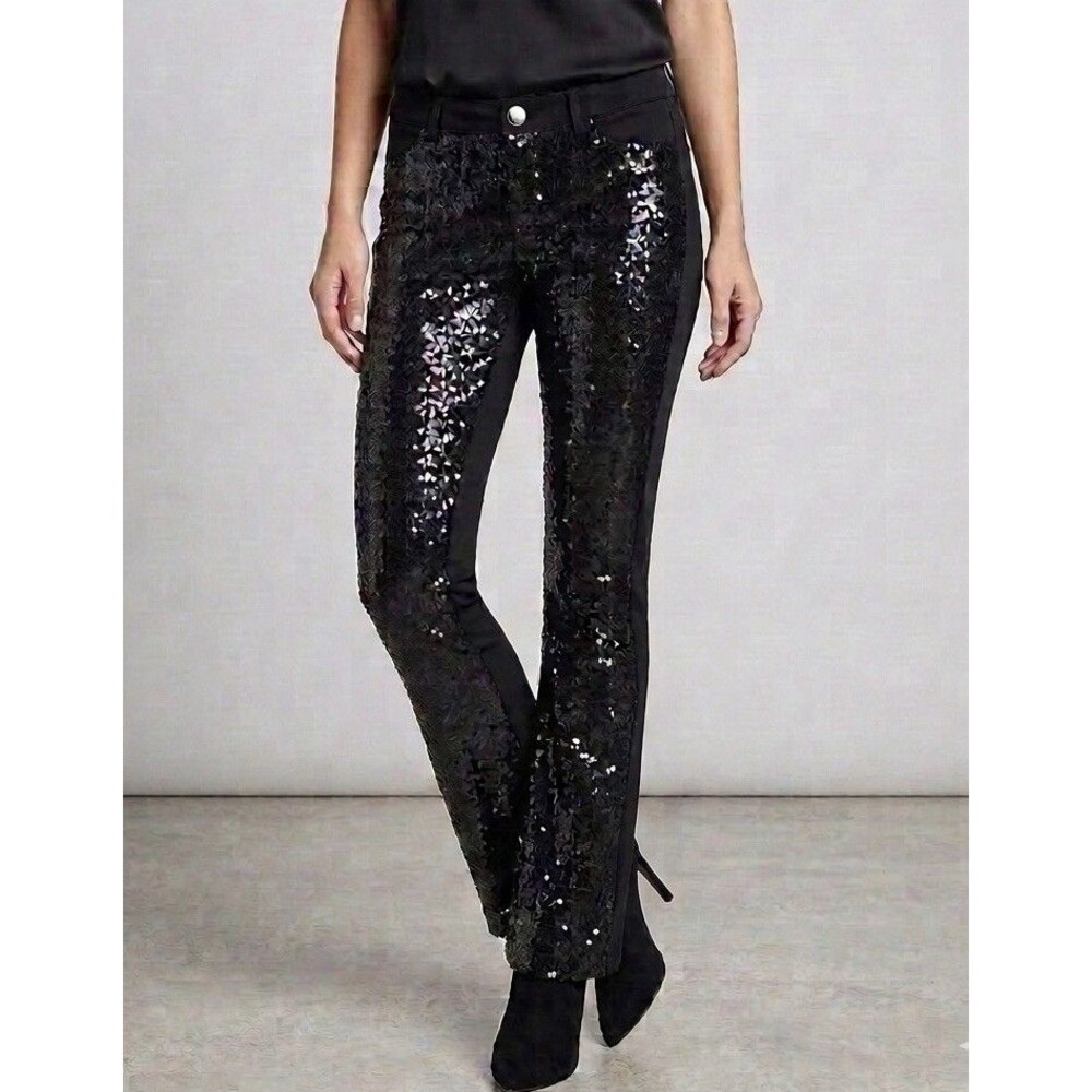 Venus FAME Black Sequins Pants Stretch Jeggings Glam Rock Women’s Size 8